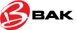 BAK industries logo. Large red circle with a white uppercase B. Next to this image is the word BAK. 