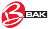 Red, white and black BAK logo with stylized B icon